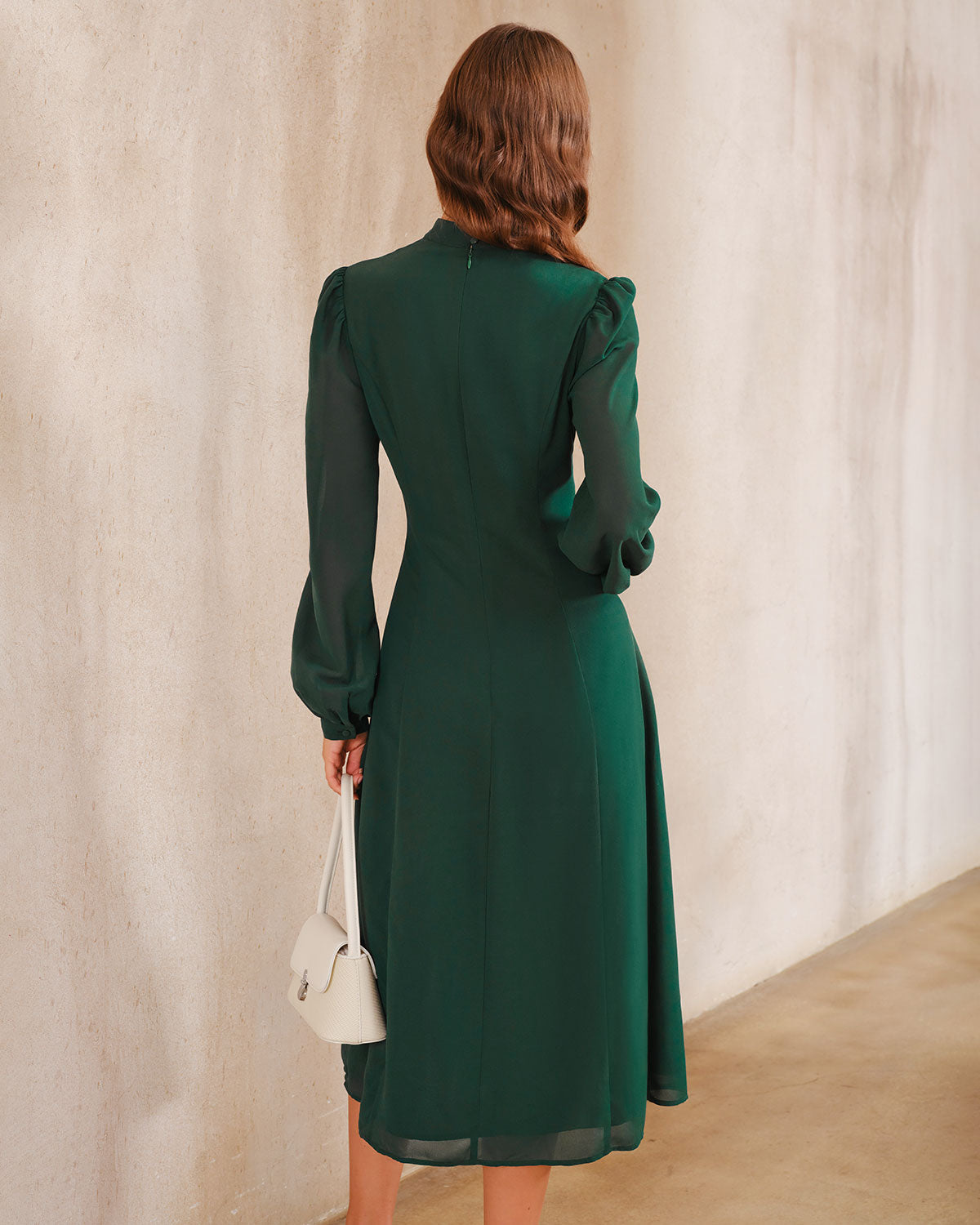 ZAYA - chiffon A-line midikjole med høj hals